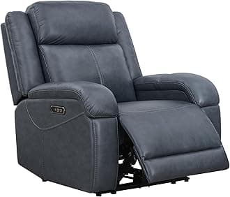 Watson & Whitely Genuine Leather Power Recliner Chairs for Adults, Wall Hugger RV Recliner with Power Headrest & Charging Ports, Electric Recliner Sofa Chair for Living Room, Navy