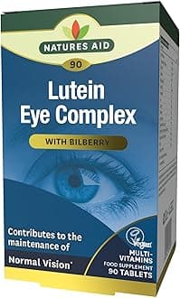Natures Aid Lutein Eye Complex – with Bilberry, Zinc, Vitamins A B2 C E Riboflavin – Supports Normal Vision Maintenance & Eye Health – Vegan, Gluten-Free, Non-GMO - 90 Tablets