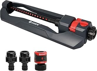 94105 Weighted Oscillating Sprinkler | Covers Up to 3,600 sq. ft., 16 Precision Nozzles, Adjustable Range, Flow Control, Turbo Drive Motor, Quick Connect Bundle