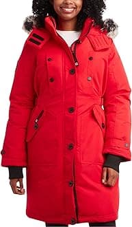 CANADA WEATHER GEAR Womens Long Puffer Coat - Heavyweight Wind Water Resistant Faux Fur Hood Parka Winter Jackets for Women