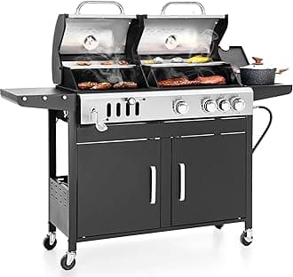 Charcoal and Propane Gas Grill Combo with Side Burner & Porcelain-Enameled Cast Iron Grate, Dual Fuel BBQ Grill for Outdoor, Barbecue Grill, 690 SQIN Cooking Area