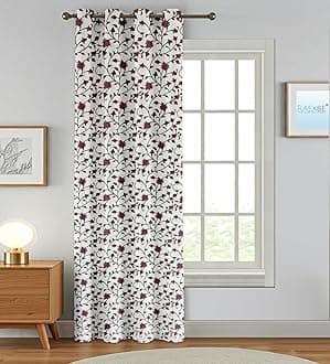 Trance Home Linen Floral Printed Curtain Living Room Bedroom Door and Windows | 100% Cotton Eyelet Ring Parde | 8 Feet 60-65% Room Darkening Curtains | Premium Parda (Jaal Mauve - Set 1, 8Ft)