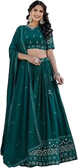 TRENDMALLS Women's Georgette Sequin Embroidery Work Lehenga Choli Unstitch Blouse with Dupatta For Women