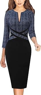 VFSHOW Womens Wear to Work Slim Colorblock Crisscross Waist Front Zipper Business Party Office Bodycon Pencil Sheath Dress