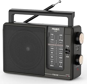 J-03 AM FM Radio Portable Plug in Wall or AA Battery Operated for Home&Outdoor, Large Speaker Excellent Sound, Excellent Reception 49cm ant, Large Tuning Knobs for Easy to Use Gifts for Seniors
