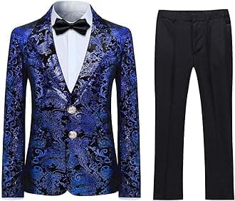 SWOTGdoby Boys Suit Formal Tuexdo Golden Jacquard Slim Fit 2 Pieces Suit Set Jacket Pants for Wedding Prom Party