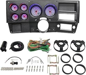 GlowShift 6-Gauge Cluster Package Compatible with Chevy C10 1973-1987 - White 7 Color Speedometer, Tach, Oil Pressure, Water Coolant Temp, Fuel Level & Volt Gauges - Direct Fit Dashboard Panel Pod