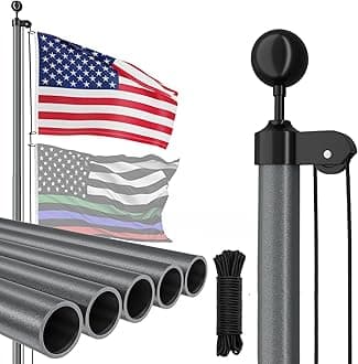 Heavy Duty 25FT Flag Pole, 45K PSI & 95 HBW Hard Aerospace Aluminum, Unbending In-Ground House Flagpole Kit