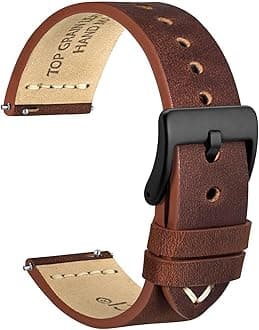 WOCCI Old-fashioned Watch Band, Top Grain Leather, French Wax Thread, Quick Release, Stainless Steel Buckle, Replacement Strap for Men, Band Width 17mm 18mm 19mm 20mm 21mm 22mm 24mm