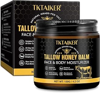 TKTALKER Beef Tallow for Skin,Beef Tallow for Face,Hydrating Tallow Balm with Raw Honey and Beeswax-Raw Batana Oil for Hair Growth