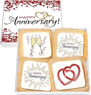 Happy Anniversary Cookies Gift Basket 4 PACK For Men Women Wife Husband Wedding Engagement | Nut Free | Kosher