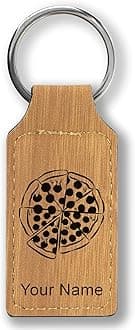 LaserGram Rectangle Keychain, Pizza, Personalized Engraving Included