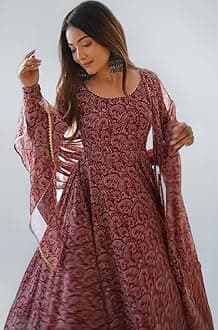 - Women's Organza Anarkali Floral Printed Kurta Pent Set With Dupatta Set Anarkali Kurti for Women| 100% Georgette