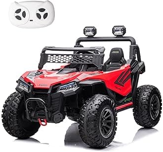 POSTACK24V 2-Seater for Kids Ride On Truck, 4WD Electric Vehicle Battery Powered Ride On Truck with Remote Control, Kids UTV for Boys and Girls with EVA Rubber Tires, High/Low Speed, MP3 Player, Red