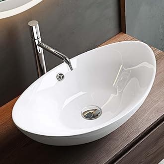 – Mai & Mai Bathroom Sink Basin Countertop Wash Basin | Ceramic Bright White Oval | WDH: 59x38×19cm | Bathroom Sink with Nano-Coating | Br818