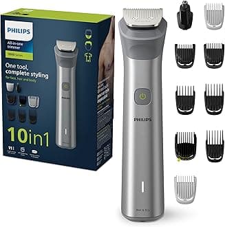Philips Multigroom 5000 Series, All-in-One Shaver, Beard Trimmer and Hair Clipper, 10-Piece Men's Grooming Kit for Head, Beard, Face, Body, Nose, and Ears, 11 Length Settings, Model MG5917/15