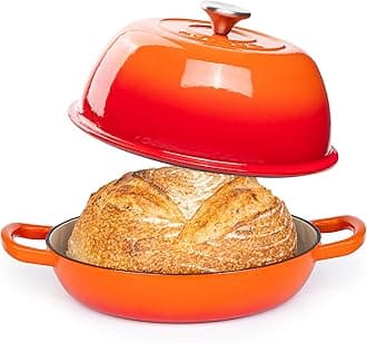– Enamelled Cast Iron Dutch Oven Pot – Dutch Oven For Sourdough Bread Baking – Cast Iron Bread Pot – Orange, 6 Quarts, 26cm – by Nuovva
