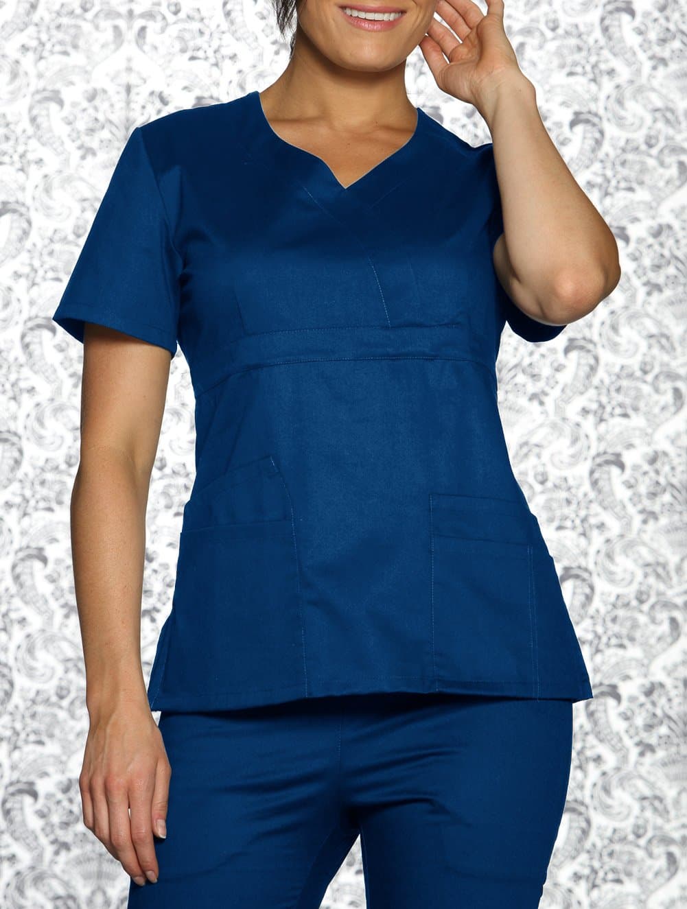 Babe' Empire Trim Mock Wrap Top' Scrub Top