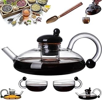 Innovessa - Tea Pot, 2025 New Upgrade 20oz Sereno Filtration Teapot Set, Removable Heatable Glass Teapot with Infusers for Loose Tea with Tea Making Tools (Transparent + 2cups)