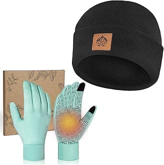 RIGWARL Soft Mens Hat and Winter Gloves Set for 32-50℉, Warm Hat and Waterproof Touchscreen Gloves for Men Women, Black