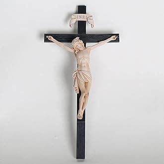 BC Catholic Crucifix Wall Cross Elegant Modern Home Decor Religious Gifts 10" H Handmade Renaissance Sculpture by Buildclassic (Bone Beige)