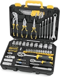 Hi-Spec 89pc Mechanic Tool Set for Car and Motorcycle, Hand Tool Kit with Screwdrivers, Socket Set, Allen Keys, Ratchet and Adjustable Wrench in Tool Box