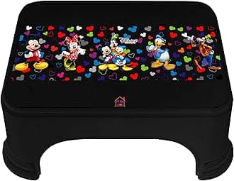 Fun Homes Pack of 1 Plastic Bathroom Stool | Small Sitting Patla for Bathroom | Disney Print Washroom Stool | Kitchen Helper Stool | Anti-Slip Bathing Stool/Pata for Home | HS_35_FUNHOMES17271 | Black