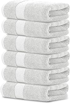 White Classic Luxury Hand Towels | Cotton Hotel spa Bathroom Towel | 16x30 | 6 Pack | Silver