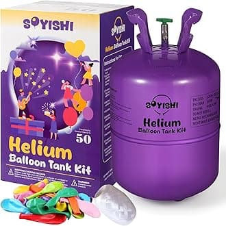Helium Tank for Balloons at Home 13L Premium Helium Gas Tank Pump Kit 99.99% Pure Helium Gas Up to 50 Latex Balloons Ribbons Ideal for Birthday Party, Wedding, Events(1 Pack)