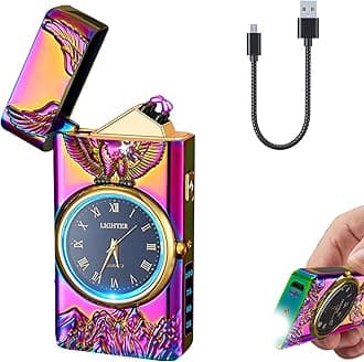 YOZWOO Electric Lighter with Clock USB Rechargeable Lighter with LED Light Plasma Dual Arc Lighter with LED Power Display for Candle Cool Lighter for Men and Women (Magic Eagle)