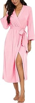 Women Kimono Robes Long Knit Bathrobe Lightweight Soft Knit Sleepwear V-neck Casual Ladies Loungewear, C05 Pink, M