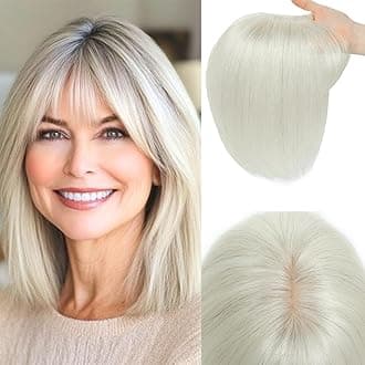 Hair Toppers for Women Real Human Hair, 360° 3D Cover Wispy Bangs Hair Pieces for Women (Silver White)