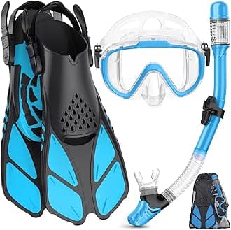 Snorkeling Gear for Adults Men Women,4 in 1 Snorkel Set with Panoramic View Diving Mask Anti-Fog Anti-Leak,Dry Top Snorkel,Fins and Travel Bag for Swimming,Snorkeling and Travel Diving