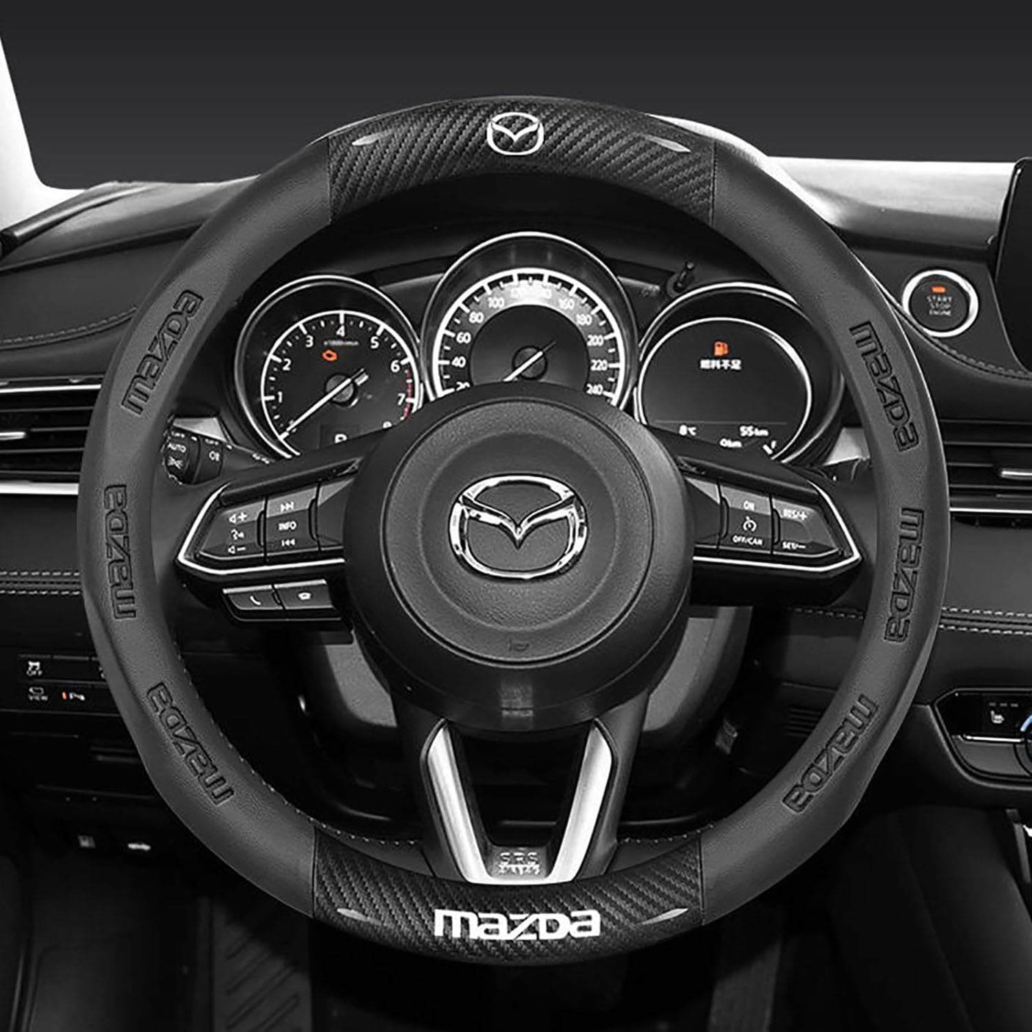 Car Steering Wheel Cover Compatible with Mazda All Models, Microfiber Leathr Covers Carbon Fiber Wrap Steering Wheel Decorative Accessories