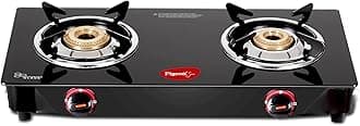 Pigeon Aster Gas Stove 2 Burner with High Powered Brass Burner, Gas Cooktop with Glass Top and Powder Coated Body, black, standard (14266)