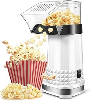 Vminno Quick & Easy Hot Air Popcorn Popper Maker with Measuring Cup + Melts Butter, 4.5 Quarts, Etl Certified (White)
