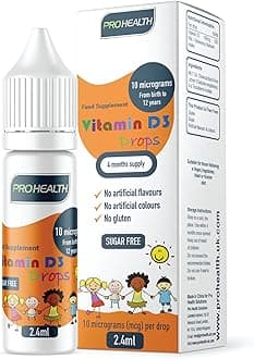PROHEALTH Vegan Vitamin D3 Drops for babies from birth, 4-Month Supply, Preservative Free, Suitable for Halal, Kosher, No Preservatives, Non-GMO, Allergy-Friendly