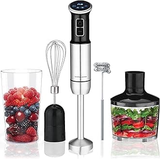 Andrew James 5-in-1 Hand Blender Set, 1000W Immersion Blender, 8-Speed Turbo Boost, 750ml Beaker, 860ml Chopper, Electric Whisk, Milk Frother, Potato Masher, Food Processor Stick Blender