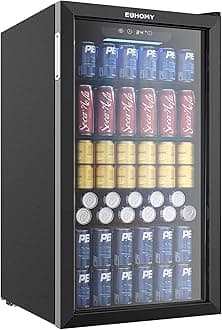 EUHOMY Beverage Refrigerator Cooler, 125 Can Mini Fridge with Glass Door for Soda Beer or Wine, Beverage Cooler for Home, Office, Bar with Adjustable Removable Shelves, Black