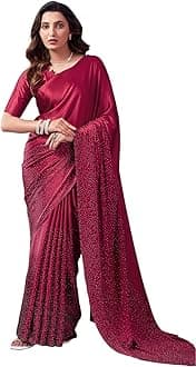 Women's Satin Silk Hot Fixing Saree with Unstitched Blouse Piece