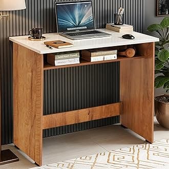 ABOUT SPACE Study Table with UnderDesk Storage Shelf - Desktop Table for PC, Laptop, Study, Drawing, Gaming Computer Table Office Furniture for Home Office [L 80 x B 45 x H 76.5 cm] Teak & White