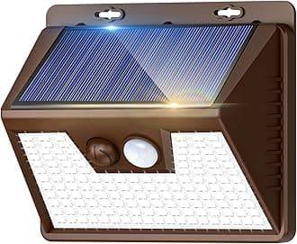 Solar Lights Outdoor 2 Pack, 140LED/3 Modes Motion Sensor Lights Solar Powered, Wireless IP65 Waterproof Wall Lights Outdoor Lights, Bright for Deck Fence Patio Front Door, White Light (Brown)