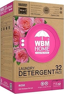WBM 5-in-1 Laundry Pods, 32 Count Box, High Efficiency (HE), Ultra Concentrate with Powerful Stain Lifter Technology, Fabric Softener With Rose Extracts, Detergent Pods