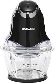 Daewoo 1L Mini Food Chopper with 300W Power and Different Speed Settings, Stainless Steel Blade and Glass Bowl Attachment, Non-Slip Base - Black