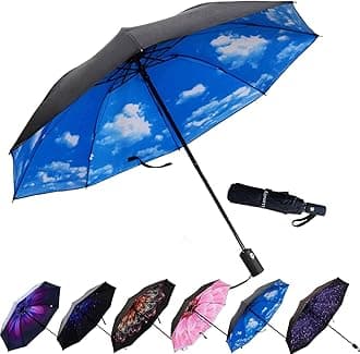 LLanxiry Compact Travel Umbrella, 44" Canopy, Automatic Open/Close Windproof Umbrella, 210T Pongee, 8-Rib Fiberglass, Travel Size Mini, Portable Rain/Sun Umbrellas UPF 50+ with Cover