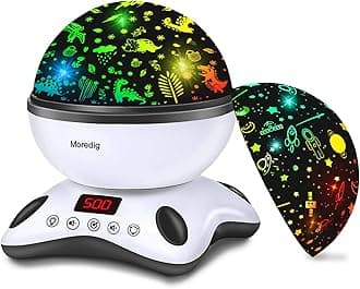 Moredig Dinosaur Night Light Projector, Remote Dinosaur Night Light for Boys with 18 Colors Projector Light for Kids with Timer 2 Projections 12 Music, Gifts for Baby Boys - Black