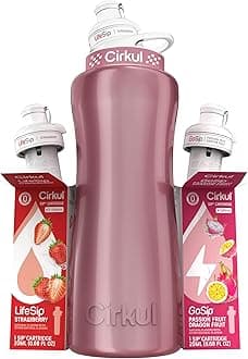 32oz. Rose Gold Stainless Steel Water Bottle Starter Kit with Rose Gold Lid and 2 Flavor Cartridges (1 LifeSip Strawberry, 1 GoSip Passion Fruit Dragon Fruit) Zero Calorie and No Sugar