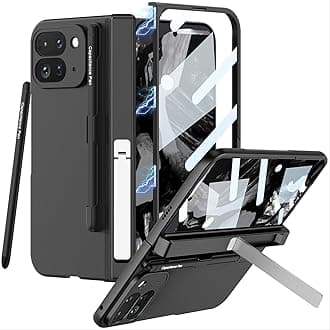 Case for Google Pixel 9 Pro Fold with Stylus Pen Holder and Kickstand, Screen Protector Case for Pixel Fold 9 Pro, Durable 5G Phone Case (Black)