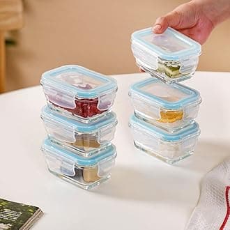 - Small Glass Lunch Box for Men & Women (Set of 6-150ml Each) - Transparent Borosilicate Glass Airtight Containers with Clip Lock Lid - Microwave, Dishwasher and Refrigerator Safe