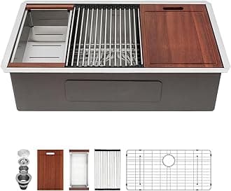 28 Kitchen Sink Undermount - Sarlai 28 Inch Stainless Steel Kitchen Sink Undermount Ledge Workstation Deep Single Bowl 16 Gauge R10 Tight Radius Stainless Steel Kitchen Sink Basin